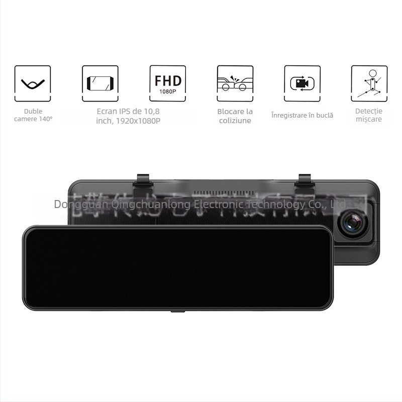 Camera de bord auto 1080p cu obiectiv dual, viziune nocturnă, control vocal și ecran tactil