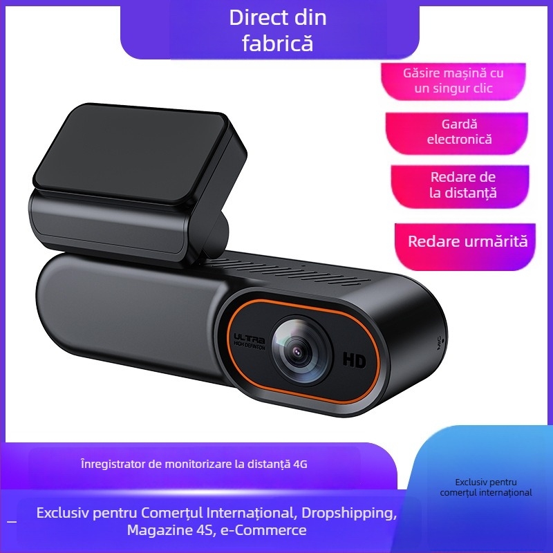 Camera de bord 4G, 2160p, 256GB stocare, unghi de vizualizare 170°, montaj pe oglinda retrovizoare a parbrizului