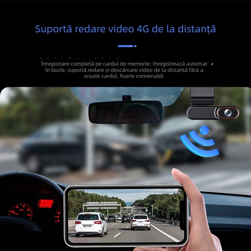 Camera de bord 4G, 2160p, 256GB stocare, unghi de vizualizare 170°, montaj pe oglinda retrovizoare a parbrizului