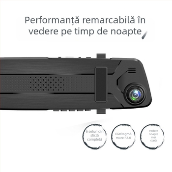 Cameră de oglindă pentru mașină cu obiectiv dual, unghi de vizualizare 170°, 12MP senzor, înregistrare buclă, suportă card TF până la 32GB, USB/HDMI/AV, alimentare 12–24V
