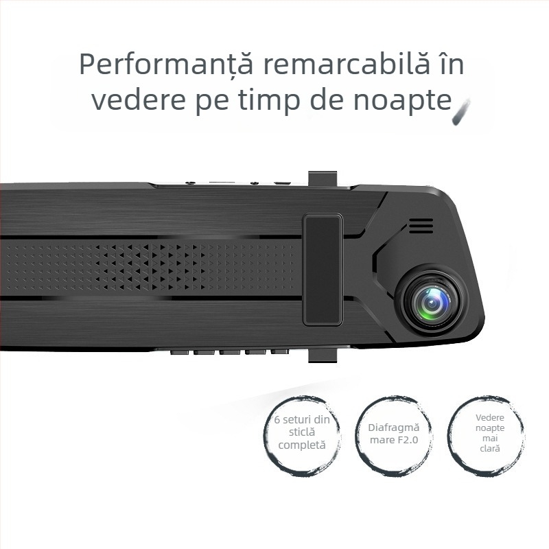 Cameră de oglindă pentru mașină cu obiectiv dual, unghi de vizualizare 170°, 12MP senzor, înregistrare buclă, suportă card TF până la 32GB, USB/HDMI/AV, alimentare 12–24V