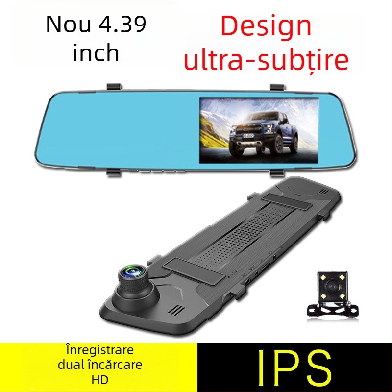 Cameră de oglindă pentru mașină cu obiectiv dual, unghi de vizualizare 170°, 12MP senzor, înregistrare buclă, suportă card TF până la 32GB, USB/HDMI/AV, alimentare 12–24V