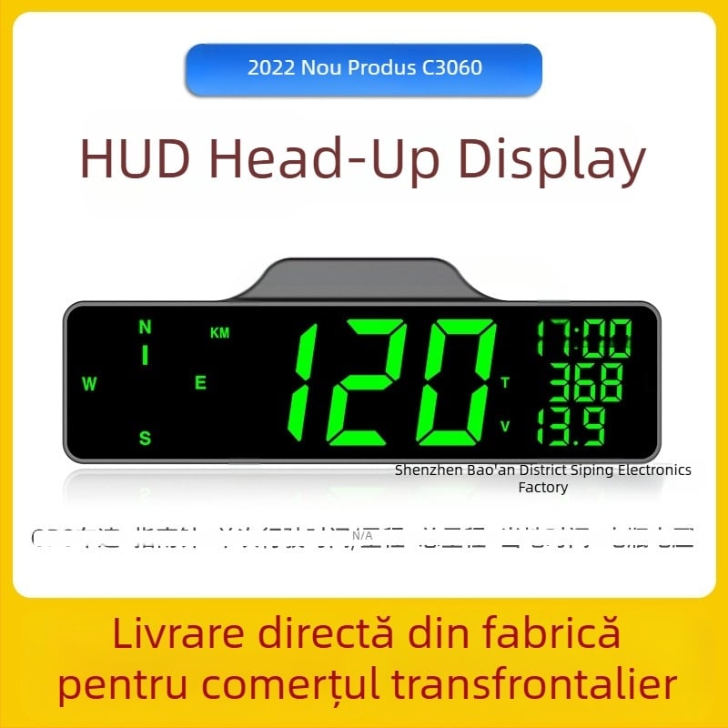 HUD montat în bord cu busolă, GPS vitezometru, alarmă pentru depășirea vitezei și odometru