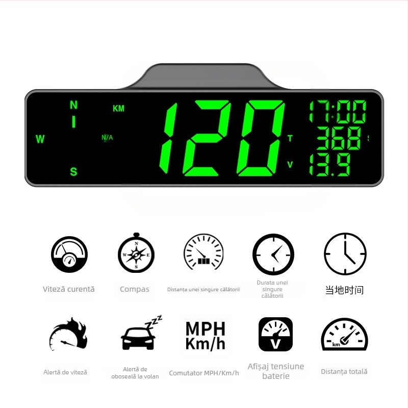 HUD montat în bord cu busolă, GPS vitezometru, alarmă pentru depășirea vitezei și odometru