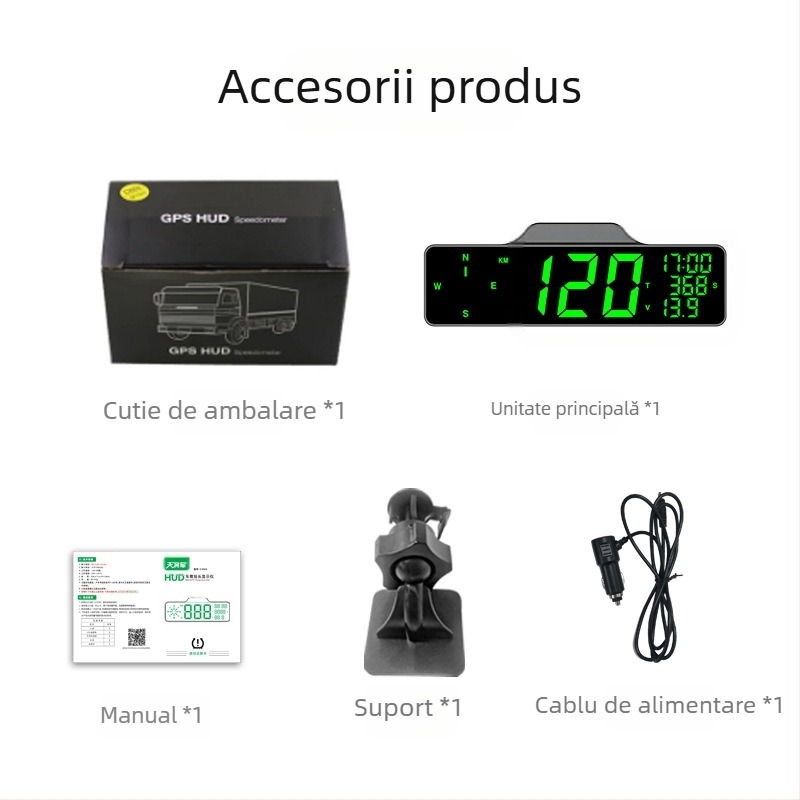 HUD montat în bord cu busolă, GPS vitezometru, alarmă pentru depășirea vitezei și odometru