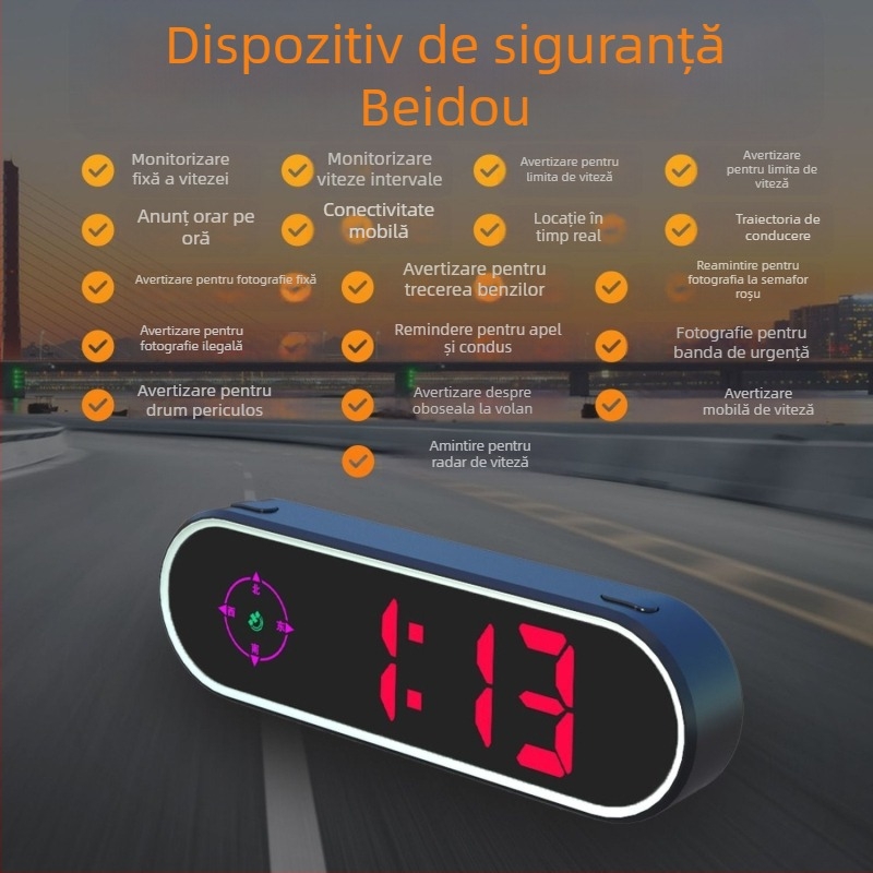 Afișaj Head-Up pentru autoturism cu navigație Beidou, alerte vocale, compatibilitate universală, model 2025