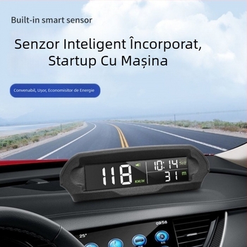 HUD display pentru mașină, alimentare solară, GPS wireless (viteză, altitudine, timp)
