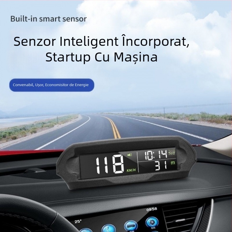 HUD display pentru mașină, alimentare solară, GPS wireless (viteză, altitudine, timp)