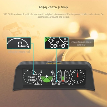 HUD auto cu GPS și inclinometru – model X90 GPS HUD, compatibil cu toate modelele, proiector digital, temperatură de funcționare 0–40°C