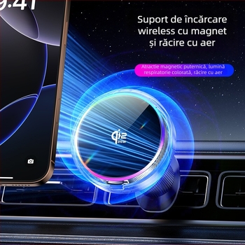 Qi2.2 suport magnetic pentru telefon auto cu încărcare wireless, antișoc, prindere pe ventilație, bază din plastic universală