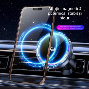 Qi2.2 suport magnetic pentru telefon auto cu încărcare wireless, antișoc, prindere pe ventilație, bază din plastic universală