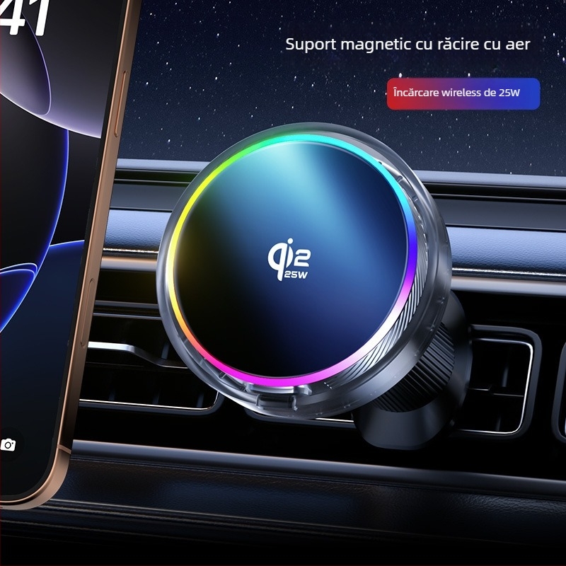 Qi2.2 suport magnetic pentru telefon auto cu încărcare wireless, antișoc, prindere pe ventilație, bază din plastic universală