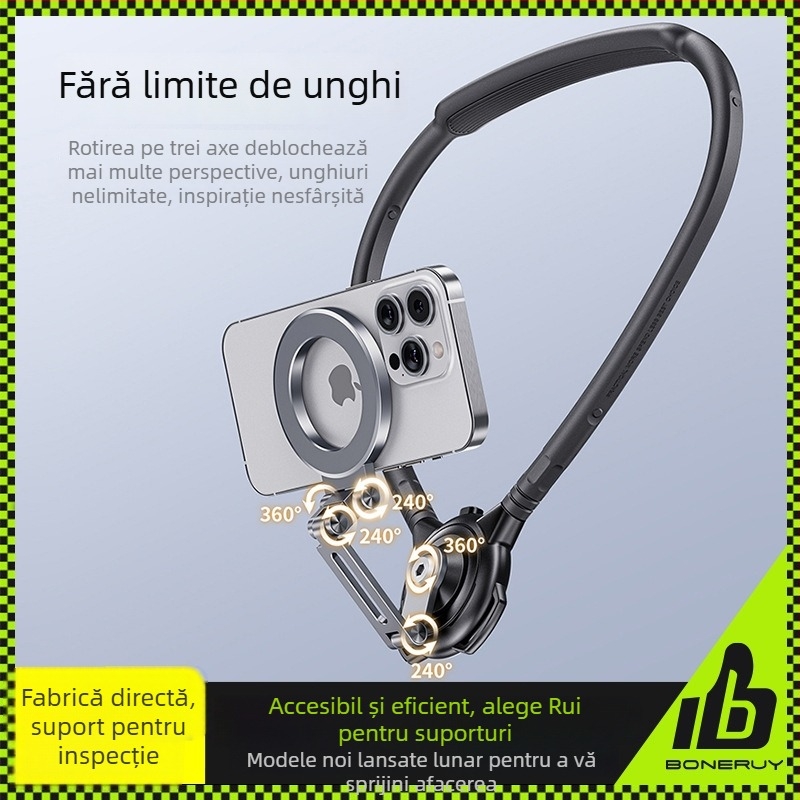 Boneruy Suport magnetic pentru POV cameră de acțiune, gât, antișoc, construcție din aliaj de aluminiu + fier + silicon, universal, montaj multi-unghi pentru bicicletă