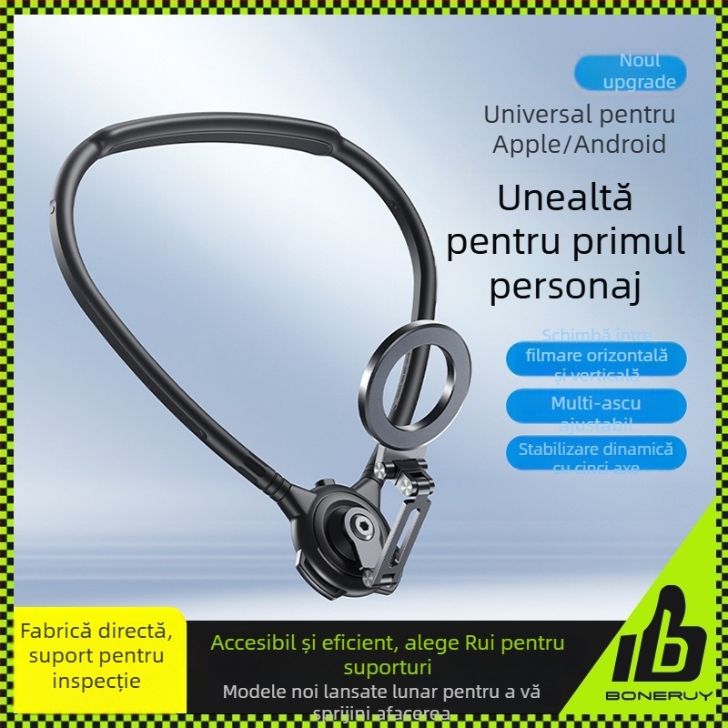 Boneruy Suport magnetic pentru POV cameră de acțiune, gât, antișoc, construcție din aliaj de aluminiu + fier + silicon, universal, montaj multi-unghi pentru bicicletă