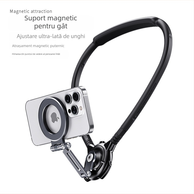 Boneruy Suport magnetic pentru POV cameră de acțiune, gât, antișoc, construcție din aliaj de aluminiu + fier + silicon, universal, montaj multi-unghi pentru bicicletă