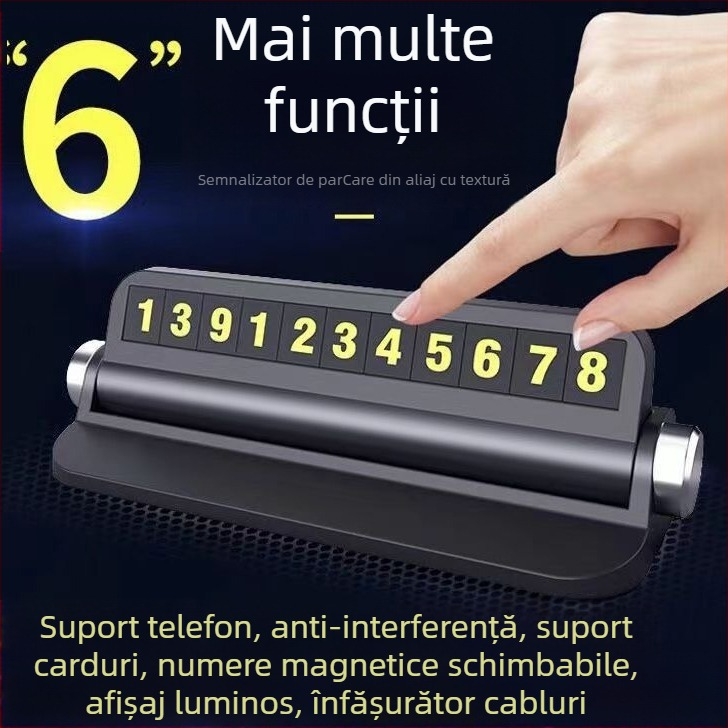 Suport auto pentru telefon XHD, tip Lazy Stand, din plastic, cu clemă ID ascunsă și card de parcare multifuncțional
