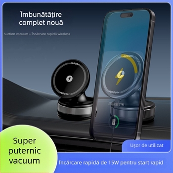 Stand de încărcare wireless pentru mașină, încărcare magnetică, ventuză de prindere, rotire la 360°, încărcare rapidă de 15W