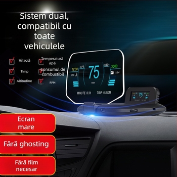 C1 HUD pentru mașini – afișaj optic cu lentilă, rezoluție HD, semnale OBD2+GPS/BeiDou, alimentare OBD, control manual, universal