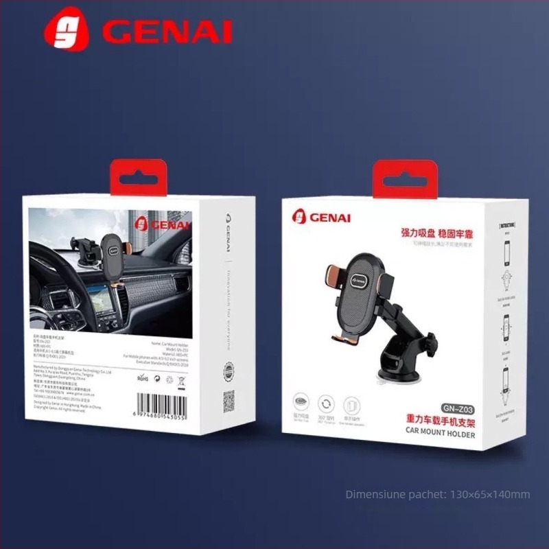 GN-Z03 Suport de mașină cu gravitație, construcție din aliaj, ventuză puternică, rotire de 360°, utilizare orizontală și verticală