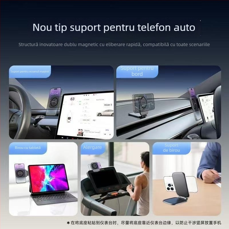 Suport auto magnetic pentru telefon Tesla — multifuncțional, ultra-subțire, pliabil (Material: plastic; Funcție: anti-vibrații; Stil: universal; Personalizare: disponibilă)
