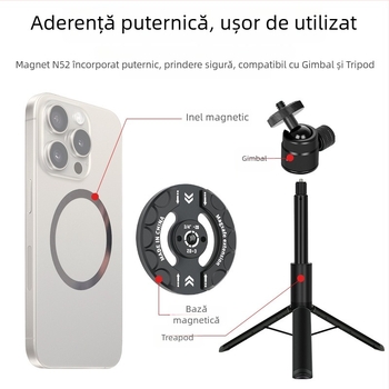 Suport auto pentru telefon – Bază magnetică MagSafe, interfață universală cu gaura de șurub 1/4, aliaj de aluminiu, două monturi cold shoe