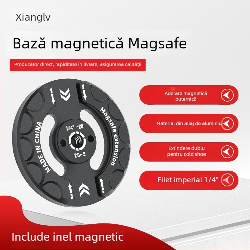 Suport auto pentru telefon – Bază magnetică MagSafe, interfață universală cu gaura de șurub 1/4, aliaj de aluminiu, două monturi cold shoe