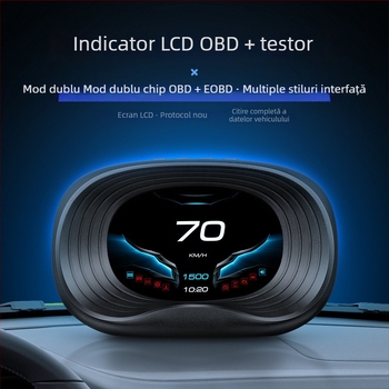 Head-Up Display pentru mașină – model P20; semnal de intrare OBD2; alimentare prin interfața OBD; material ABS și PC; rezoluție HD