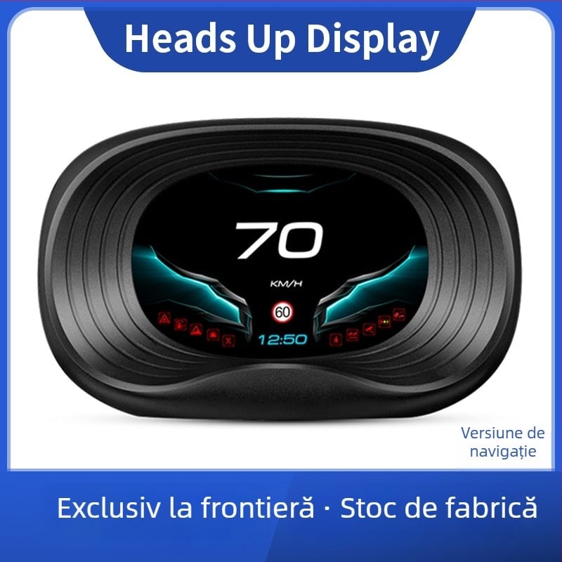Head-Up Display pentru mașină – model P20; semnal de intrare OBD2; alimentare prin interfața OBD; material ABS și PC; rezoluție HD