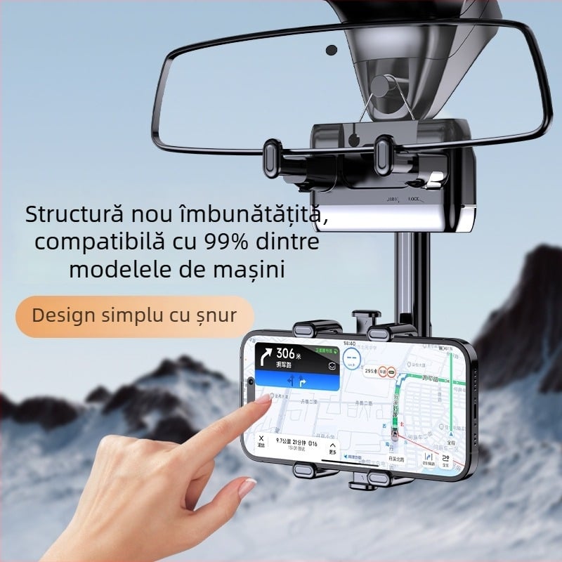Suport pentru telefon pentru oglinda retrovizoare auto, design cu structură din funie – suport universal AR pentru navigație, montaj snap-on, personalizabil