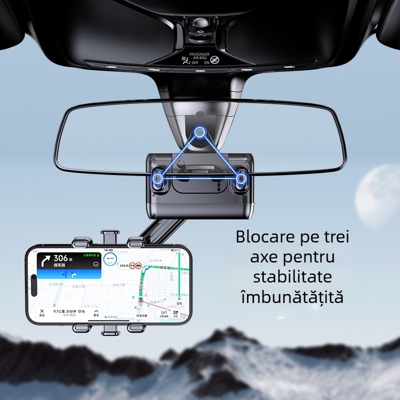 Suport pentru telefon pentru oglinda retrovizoare auto, design cu structură din funie – suport universal AR pentru navigație, montaj snap-on, personalizabil