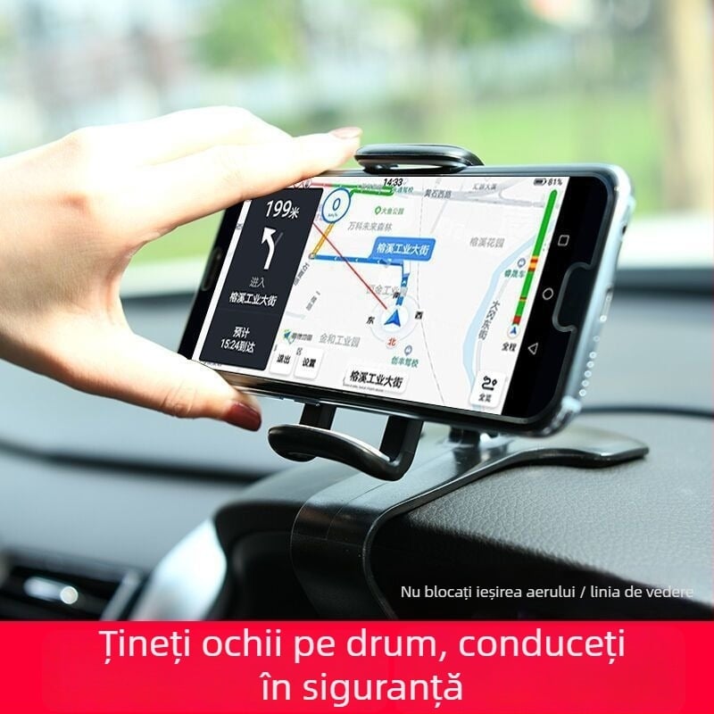 Suport auto pentru telefon, montaj pe bord snap-on, rotire de 360°, construcție din plastic, cod produs HUD bracket