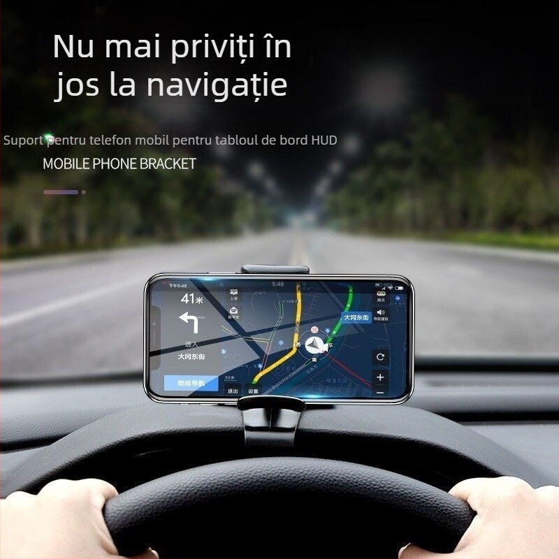 Suport auto pentru telefon, montaj pe bord snap-on, rotire de 360°, construcție din plastic, cod produs HUD bracket