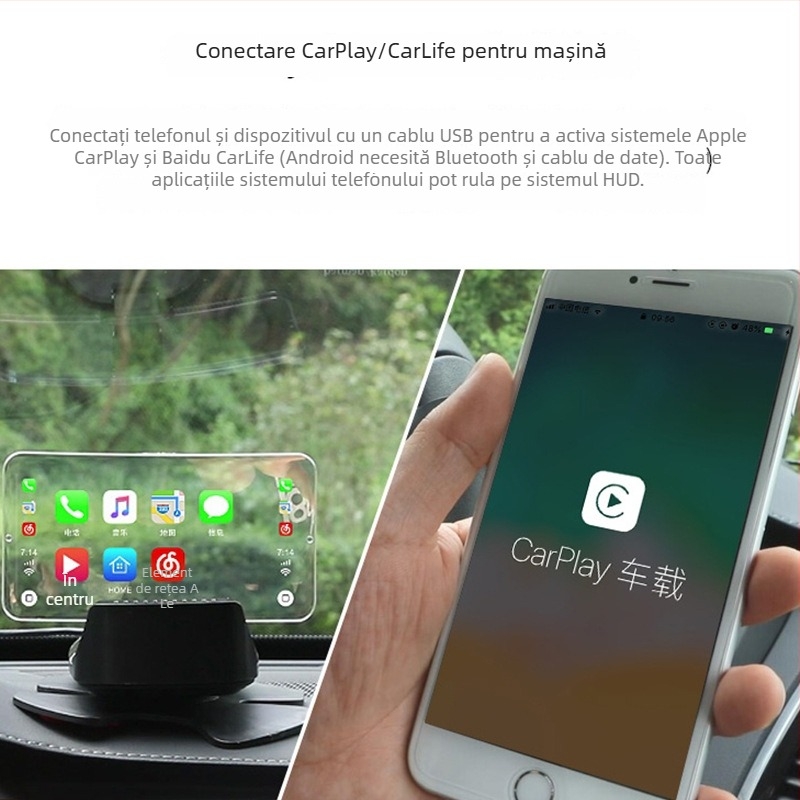 Accesorii CarPlay HUD cu sursă de alimentare din baterie și alt mod de control