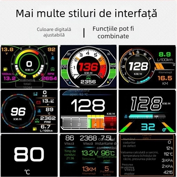 Afișaj Head-Up OBD cu tachimetru, temperatură ulei și apă, ecran LCD 480p, model XAS-K10, alimentare prin OBD
