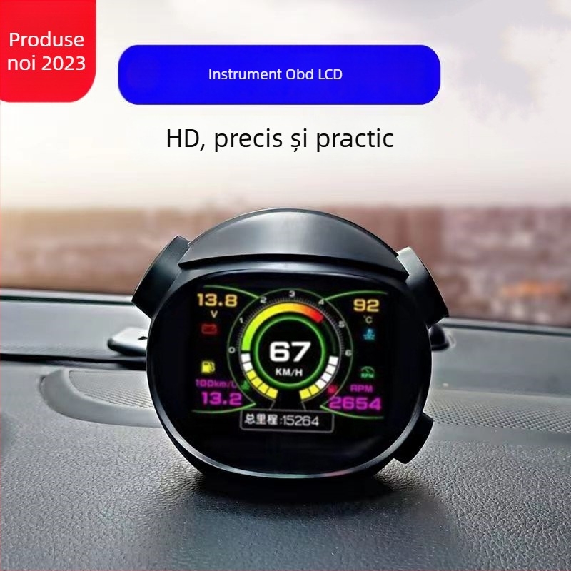 Afișaj Head-Up OBD cu tachimetru, temperatură ulei și apă, ecran LCD 480p, model XAS-K10, alimentare prin OBD