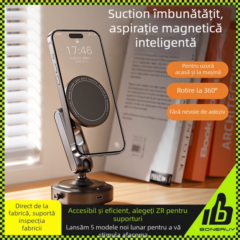 Boneruy Suport auto pentru telefon – Aderență magnetică puternică, suport pentru navigație, pliabil din aliaj de aluminiu