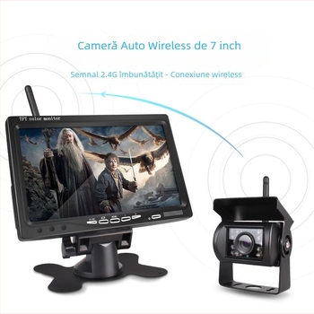 Display pentru mersul înapoi fără fir – ecran IPS, 1024x600, intrare video, NTSC/PAL compatibil, pentru camioane și autobuze