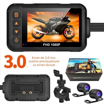 Camera pentru motocicletă SE60, unghi de vizualizare 120°, 3MP, înregistrare în buclă, montaj pe ghidon, până la 64GB card TF