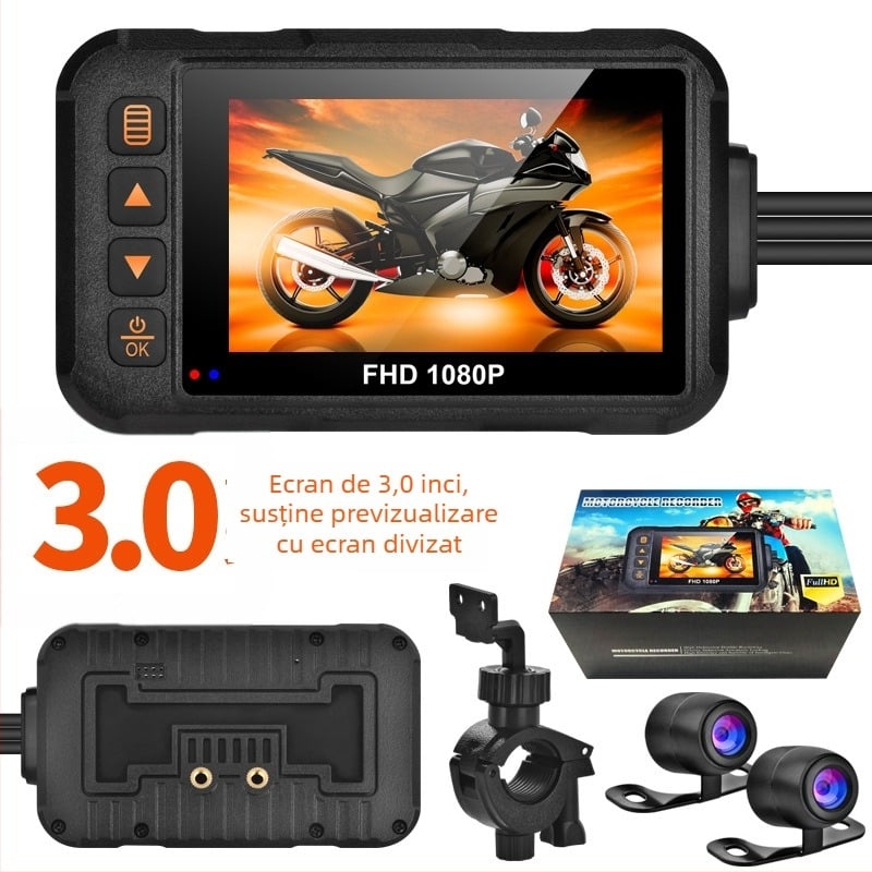 Camera pentru motocicletă SE60, unghi de vizualizare 120°, 3MP, înregistrare în buclă, montaj pe ghidon, până la 64GB card TF