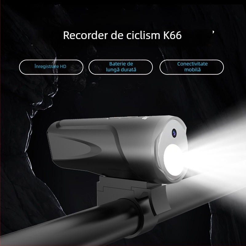 K66 Registrator/ Cameră montat pe ghidon pentru ciclism în aer liber, unghi de filmare 120°, senzor 2.0 MP, suport TF până la 64 GB, alimentare încorporată