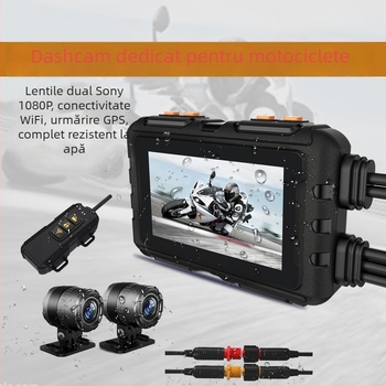 MT28 Cameră pentru motocicletă 1080p HD, înregistrare duală față-spate, unghi de vizualizare 150°, înregistrare în buclă, microSD până la 64GB