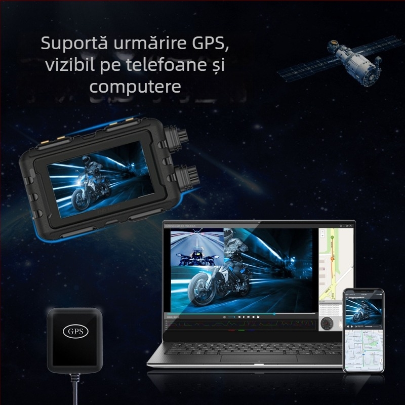 MT28 Cameră pentru motocicletă 1080p HD, înregistrare duală față-spate, unghi de vizualizare 150°, înregistrare în buclă, microSD până la 64GB