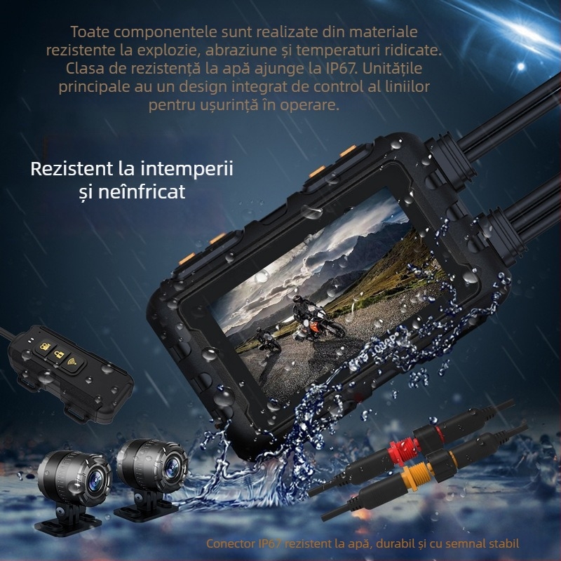 MT28 Cameră pentru motocicletă 1080p HD, înregistrare duală față-spate, unghi de vizualizare 150°, înregistrare în buclă, microSD până la 64GB