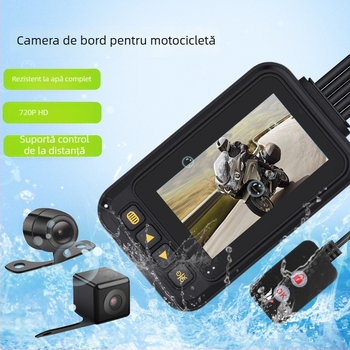 MT20 Cameră de bord pentru motocicletă, lentile duale, rezistentă la apă, unghi de vizionare 120°, 2.0 MP, ecran de 3 inch, telecomandă prin cablu
