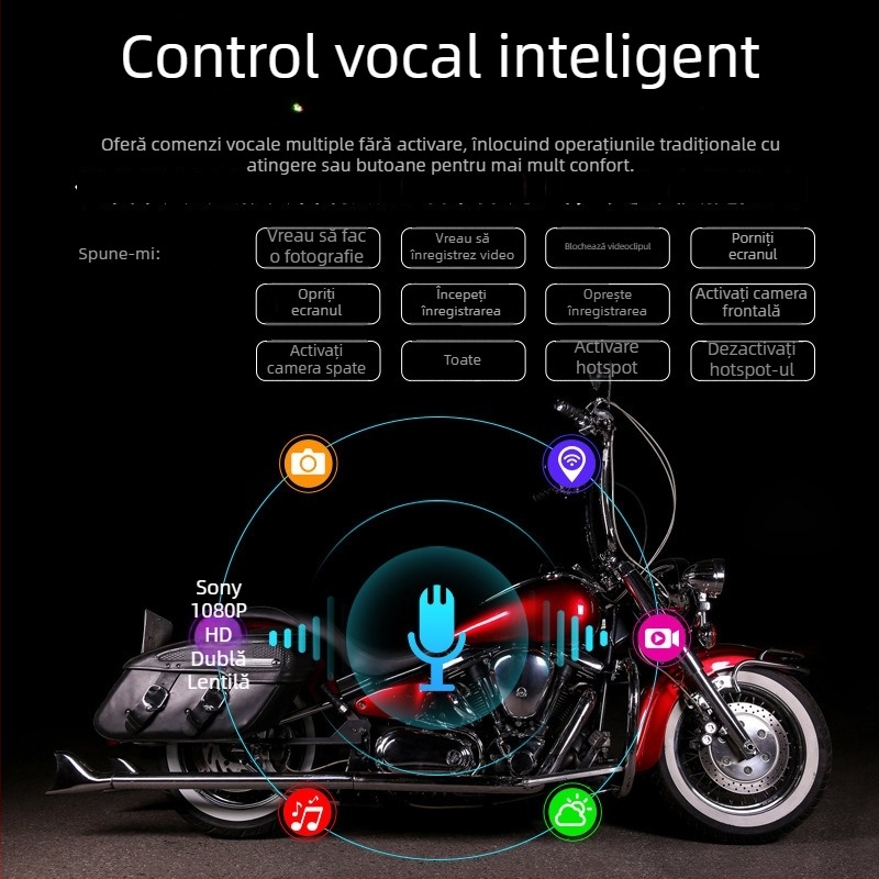 Cameră de bord pentru motocicletă 1080P GPS, rezistentă la apă, Wi-Fi, unghi de vizualizare 120°