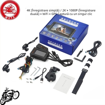 M7 cameră pentru motocicletă cu înregistrare duală față-spate, unghi de vedere 170°, Wi‑Fi, suport TF card până la 256 GB