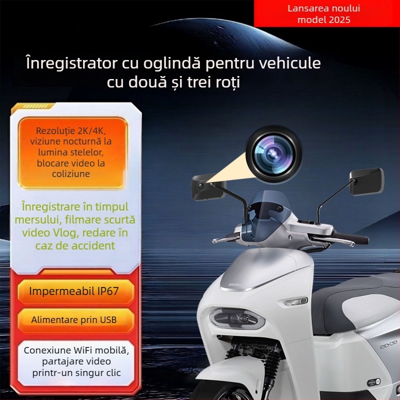 Cameră HD panoramică pentru motocicletă, alimentare USB, înregistrare pentru sporturi în aer liber