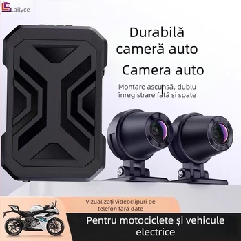 Dash Cam pentru motocicletă, înregistrare frontală și spate, 1080p, unghi de cuprindere 140°, suport microSD până la 128GB, DC 12–72V