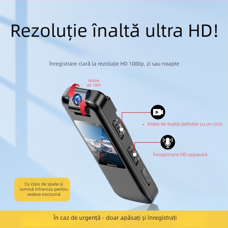 Cameră de acțiune purtabilă pe piept – unghi 150°, 1080p, ecran 2,31 inch, stocare TF Card, viziune de noapte