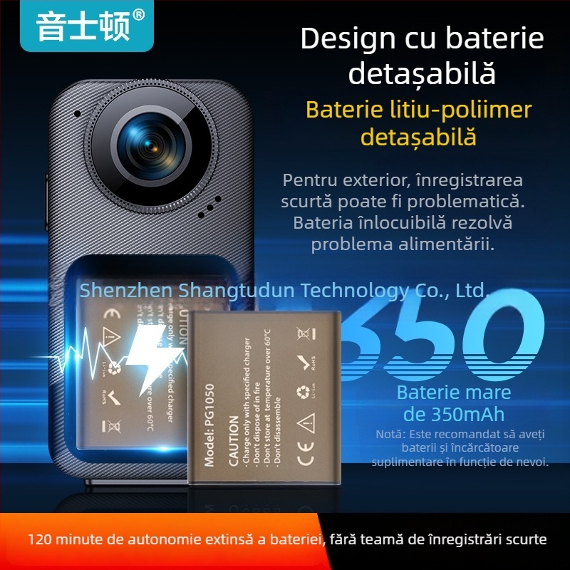 Inston S8 360° Cameră de acțiune montată pe piept pentru motocicletă, stocare TF, rezoluție 4800, autonomie baterie 96 de minute